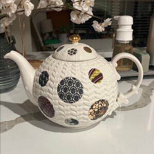 Anthropologie White Teapot with Multicolor Accents